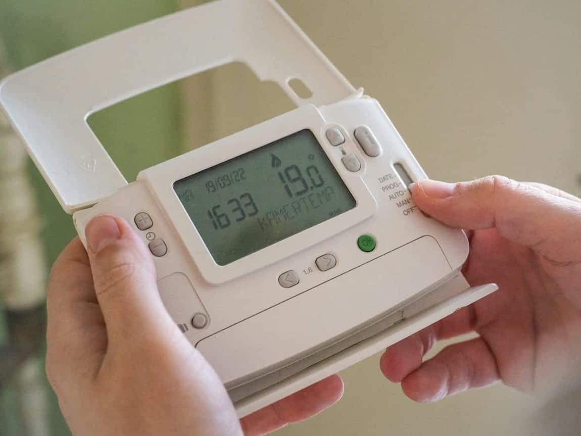 Carbon monoxide alarm mounted on a wall in a Meridian, Idaho home
