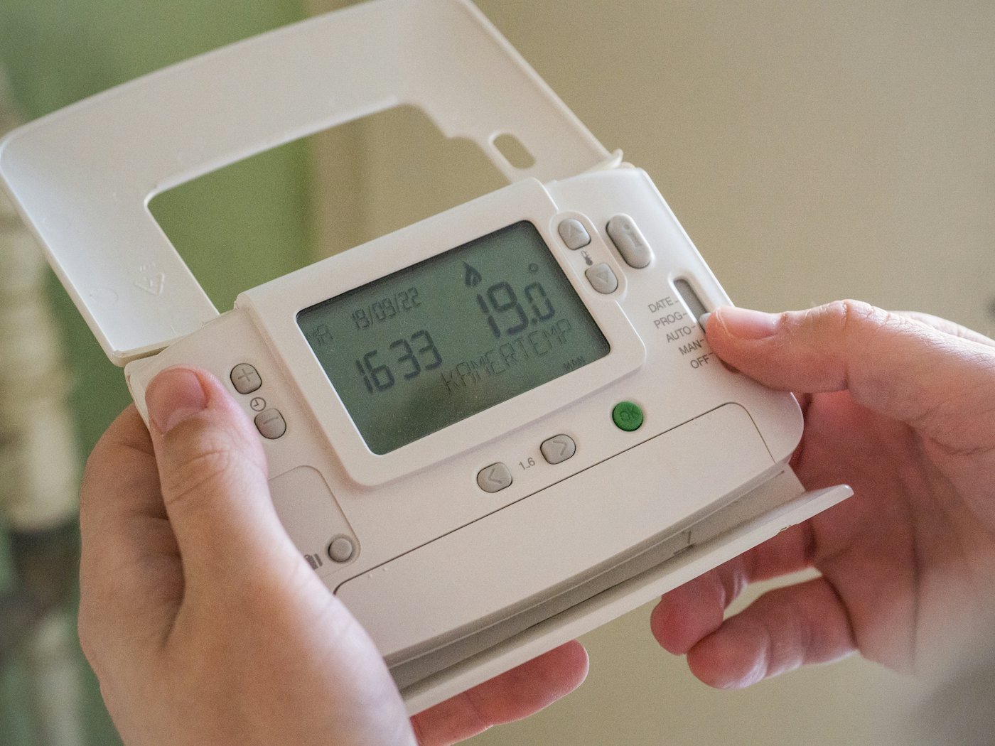 Carbon monoxide alarm mounted on a wall in a Meridian, Idaho home