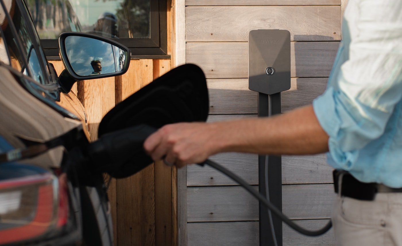 Electric vehicle charging overnight from a Level 2 home charger in Meridian, Idaho