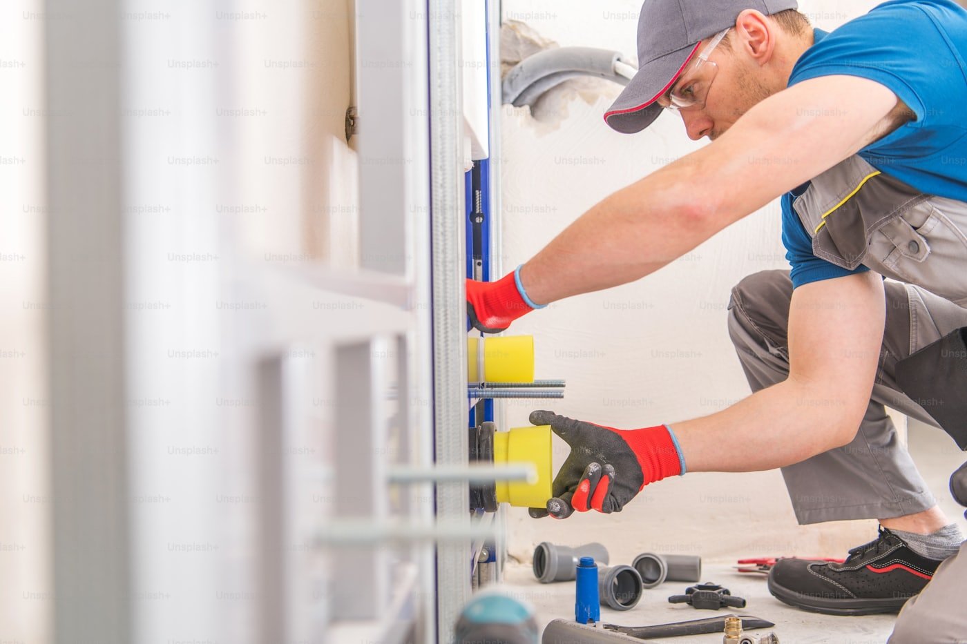 Plumber repairing a burst water pipe in a Meridian, Idaho crawl space